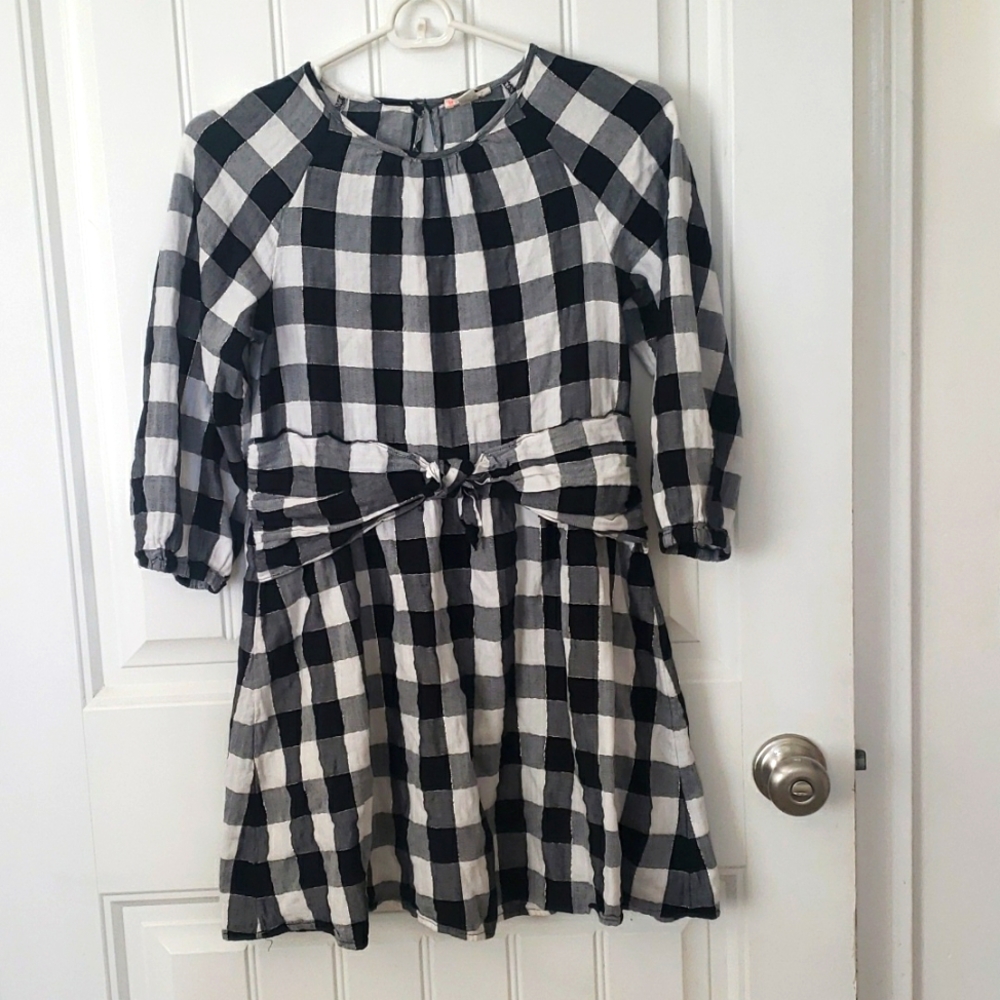 Crewcuts gold shimmer Buffalo check dress